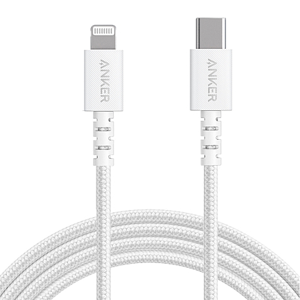 Кабель Lightning - Type-C длина 0.9 м 18W MFi плетеный Anker Powerline Select+ (быстрая зарядка) белый