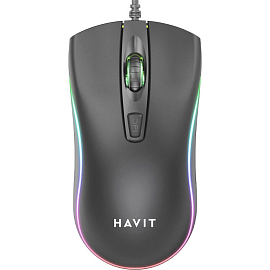 Мышь проводная оптическая Havit MS72 с подсветкой 4 кнопки 1200 dpi игровая серая
