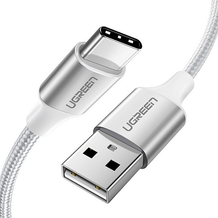 Кабель Type-C - USB 2.0 для зарядки 3 м 3А плетеный Ugreen US288 (быстрая зарядка QC 3.0) белый