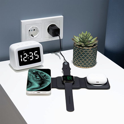 Беспроводная зарядка 3-в-1 MagSafe для телефона, Apple Watch и AirPods 15W TFN MagTrio QI14 черная