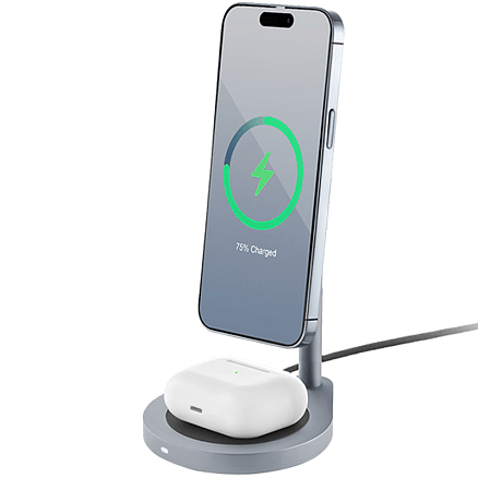Беспроводная зарядка 2-в-1 MagSafe для iPhone и AirPods 15W uBear Stage серая