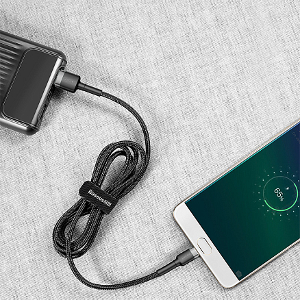 Кабель USB - MicroUSB для зарядки 3 м 2А плетеный Baseus Cafule черно-серый