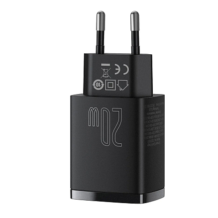 Зарядное устройство сетевое с USB и Type-C входами 3А 20W Baseus Compact CCXJ-B01 (быстрая зарядка PD, QC 3.0) черное