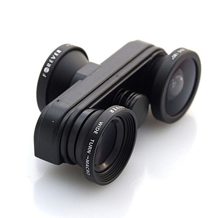 Объектив для iPhone 5, 5S, SE Forever SL-210 4-в-1: 2хFisheye, Wide-Angle, Macro черный