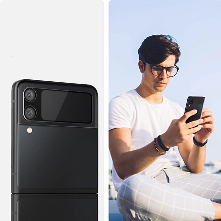 Защитное стекло на камеру и пленка на корпус для Samsung Galaxy Z Flip 3 Spigen GLAS.tR черное
