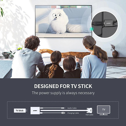 Преобразователь VGA + Audio - HDMI (папа - мама) с питанием MicroUSB Ugreen CM269 черный