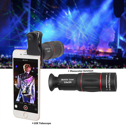 Объектив для телефона универсальный 4-в-1: Telephoto 18Х, Fisheye, Wide-Angle, Macro Apexel APL-T18 + штатив для телефона