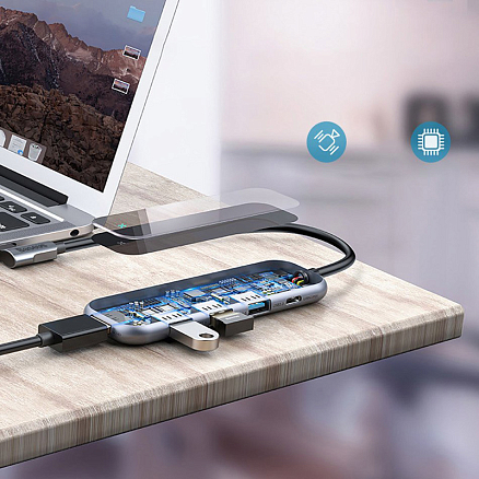 Хаб (разветвитель) Type-C - 3 х USB 3.0, HDMI 4K, Type-C PD Baseus Multi-functional серый