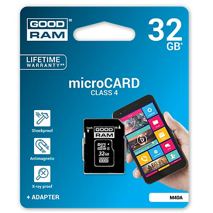 Карта памяти GOODRAM MicroSDHC 32Gb Class 4 с адаптером SD
