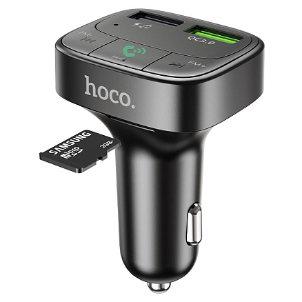 FM модулятор (трансмиттер) автомобильный с громкой связью и USB QC для зарядки Hoco E59 Promise черный