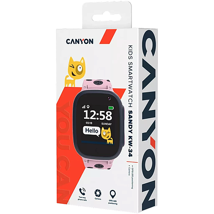 Детские умные часы с видеозвонками и трекером Canyon Sandy KW-34 розовые