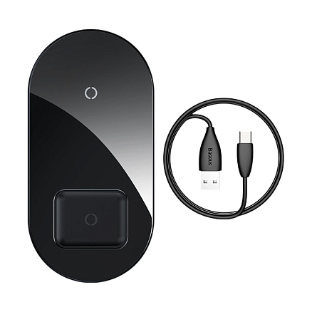 Беспроводная зарядка 2-в-1 для телефона и AirPods Baseus Simple (быстрая зарядка) черная