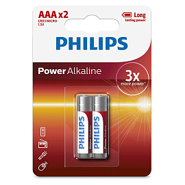 Батарейка LR03 (пальчиковая маленькая AAA) Philips Power Alkaline LR03P2B/97 упаковка 2 шт.