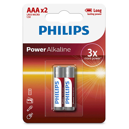 Батарейка LR03 (пальчиковая маленькая AAA) Philips Power Alkaline LR03P2B/97 упаковка 2 шт.