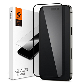 Защитное стекло для iPhone 14 Pro Max на весь экран Spigen Glass FC черное