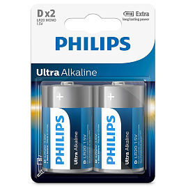 Батарейка LR20 (бочка большая D) Philips Ultra Alkaline LR20E2B/97 упаковка 2 шт.