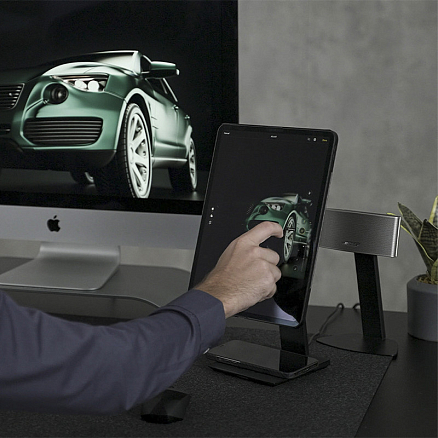 Подставка для iPad магнитная с беспроводной зарядкой для телефона Pitaka MagEZ Stand черная