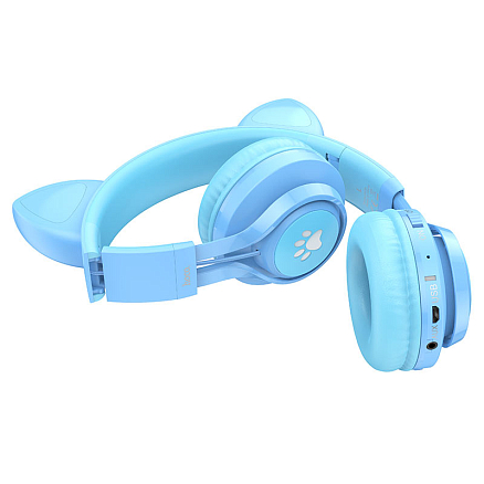 Наушники для детей беспроводные Bluetooth Hoco W39 накладные складные голубые