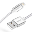 Кабель USB - Lightning для зарядки iPhone 2 м MFi плетеный Ugreen US199 (быстрая зарядка) серебристый