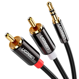 Кабель 3,5 мм - 2RCA тюльпаны (папа - папа) 1 м Ugreen AV116