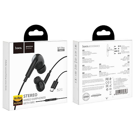 Наушники Hoco M1 Pro в разъем Type-C вакуумные с микрофоном и пультом черные