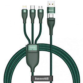 Кабель USB, Type-C - MicroUSB, Lightning, Type-C для зарядки 1,2 м 100W плетеный Baseus Flash Series зеленый