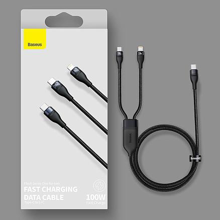 Кабель Type-C - Type-C 100W, Lightning 20W длина 1,2 м 5A 20V плетеный Baseus Flash (быстрая зарядка PD, QC 3.0) черный