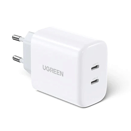 Зарядное устройство сетевое с двумя Type-C 40W 3А Ugreen CD243 (быстрая зарядка PD 3.0, QC 3.0) белое