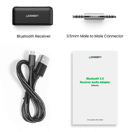 Bluetooth аудио адаптер (ресивер) в разъем 3,5 мм aptX Ugreen CM127 с громкой связью черный
