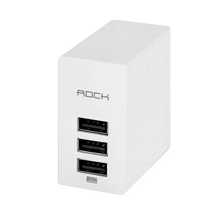 Зарядное устройство сетевое с тремя USB входами 4.4А Rock Charger Trident белое