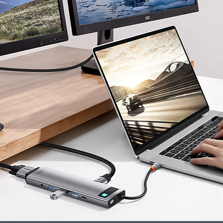 Хаб (разветвитель) Type-C 11-в-1 (PD) Baseus Metal Gleam серый