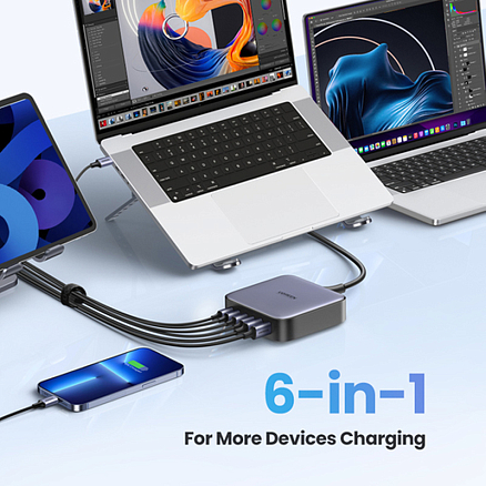Зарядное устройство сетевое с 2 USB и 4 Type-C входами 200W Ugreen CD271 (быстрая зарядка PD) черное
