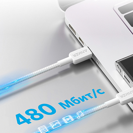 Кабель Type-C - Type-C для зарядки 1,8 м плетеный Anker PowerLine 322 (быстрая зарядка PD) белый