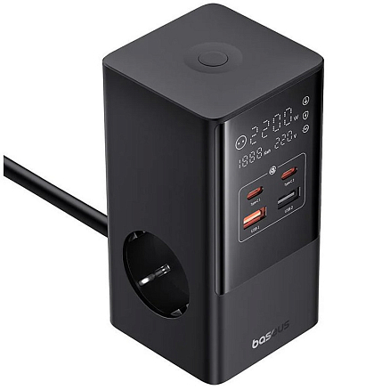 Сетевой фильтр на 2 розетки, 2 USB, 2 Type-C 35W GaN длина 1.5 м Baseus CCGAN35-S3ACE