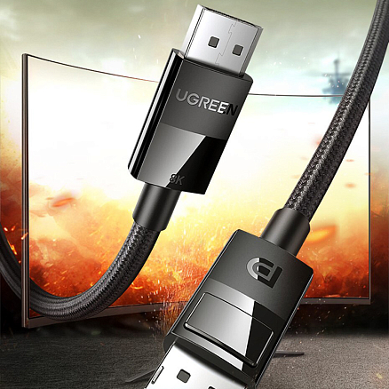 Кабель DisplayPort - DisplayPort (папа - папа) длина 1,5 м 8K 60Hz 4K 144Hz версия 1.4 плетеный Ugreen DP114 черный