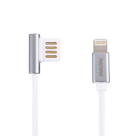 Кабель USB - Lightning для зарядки iPhone с угловым USB 1 м 2.1A Remax Emperor серебристый