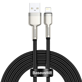 Кабель USB - Lightning для зарядки iPhone 2 м 2.4А плетеный Baseus Cafule Metal Data черный