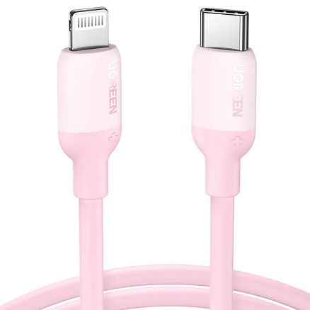 Кабель Type-C - Lightning для зарядки 1 м 3А MFi Ugreen US387 (быстрая зарядка PD) розовый