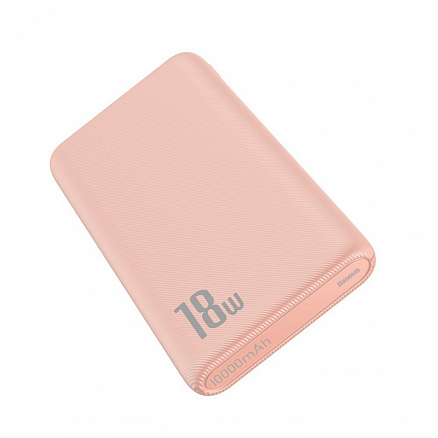 Внешний аккумулятор Baseus Bipow 10000мАч (USB, Type-C, ток 3А, быстрая зарядка PD, QC 3.0, 18Вт) розовый