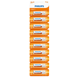 Батарейка LR6 (пальчиковая большая AA) Philips Longlife Zinc R6L10S/97 упаковка 10 шт.