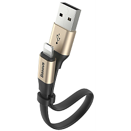 Кабель USB - MicroUSB, Lightning для зарядки 23 см 2А плоский Baseus Portable золотистый
