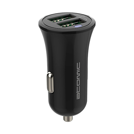Зарядное устройство автомобильное с двумя USB входами 3.4A и MicroUSB кабелем Atomic C240M черное