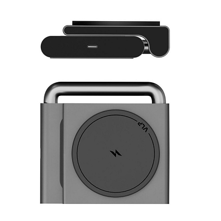 Беспроводная зарядка MagSafe 2-в-1 для телефона и наушников 15W 3A VLP Zen Charger (быстрая зарядка) серая