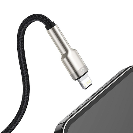 Кабель USB - Lightning для зарядки iPhone 0,25 м 2.4А плетеный Baseus Cafule Metal Data черно-серебристый