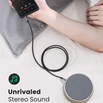 Кабель 3,5 мм - 3,5 мм (стандартный аудио разъем) Aux 2 метра плетеный Ugreen AV112 черный