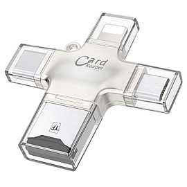 Картридер MicroSD 4-в-1 Lightning, Type-C, MicroUSB, USB iDragon U-010 серебристый