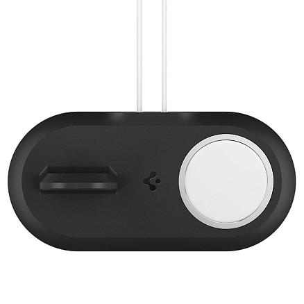 Подставка 2-в-1 для зарядки MagSafe и зарядного Apple Watch Spigen MagFit Duo черная