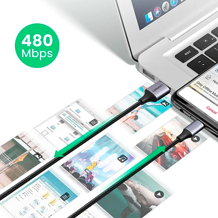 Кабель USB - MicroUSB для зарядки 1,5 м 2А 18W плетеный Ugreen US290 (быстрая зарядка QC 3.0) черный