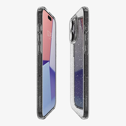 Чехол для iPhone 15 Pro гелевый с блестками Spigen Liquid Crystal Glitter прозрачный