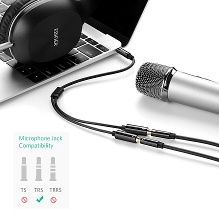 Переходник 3,5 мм 4 pin - 2 х 3,5 мм наушники и микрофон (папа - мама, мама) Ugreen AV141 черный